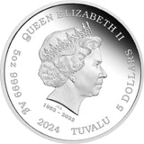 Silver coin with Queen Elizabeth II's profile and commemorative text