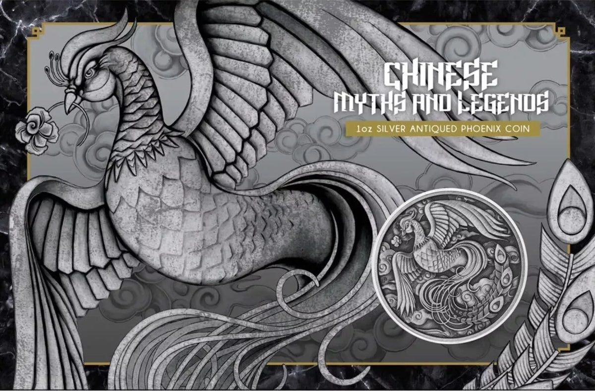 2023 Chinese Myths and Legends Phoenix 1oz .9999 Silver Antiqued Coin in Card