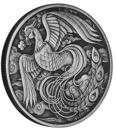 2023 Chinese Myths and Legends Phoenix 1oz .9999 Silver Antiqued Coin in Card