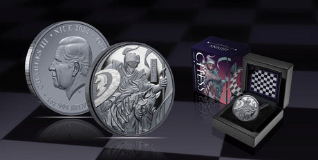 Niue 2024 $1 Chess Knight Armored Horse 1 Oz Pure Silver Black Proof OGP MINTAGE 999