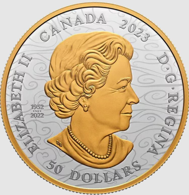 Canada 2023 $50 Heavenly Dragon 5 oz PURE 99.99% silver with selective gold plating Obverse
