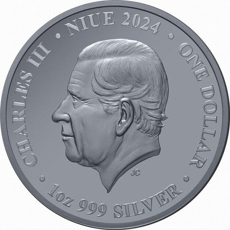 Niue 2024 $1 Chess Knight Armored Horse 1 Oz Pure Silver Black Proof OGP MINTAGE 999