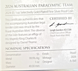 Australia 2024 $5 AUSTRALIAN PARALYMPIC TEAM Domed Silver Proof