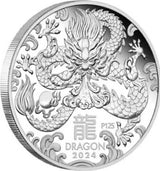 Australian Lunar Series III  2024 $1 Year of the Dragon 1/2oz .9999 Silver Proof Coin Perth Mint