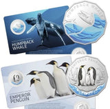 Australian Antarctic Territory Series 2023 50c CuNi Coloured Uncirculated Coin - Emperor Penguin and Humpback Whale
