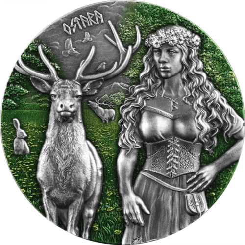 Germania Mint 2023 10 Mark Valkyries Ostara 2 oz Pure Silver Antique Finish UHR Coin Certificate # 3