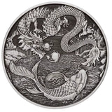 Australia 2023 $1 Chinese Myths and Legends Dragon and Koi 1oz  .9999 Silver Antiqued Coin in Card