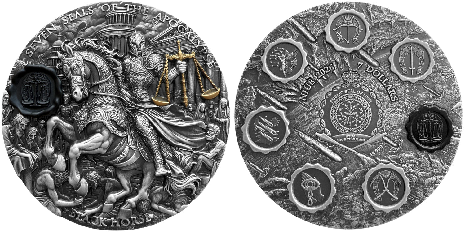 Silver coin with detailed engravings on both sides, featuring a warrior and scales. Reverse and Obverse