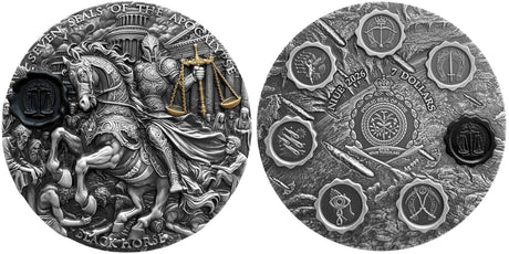 Silver coin with detailed engravings on both sides, featuring a warrior and scales. Reverse and Obverse