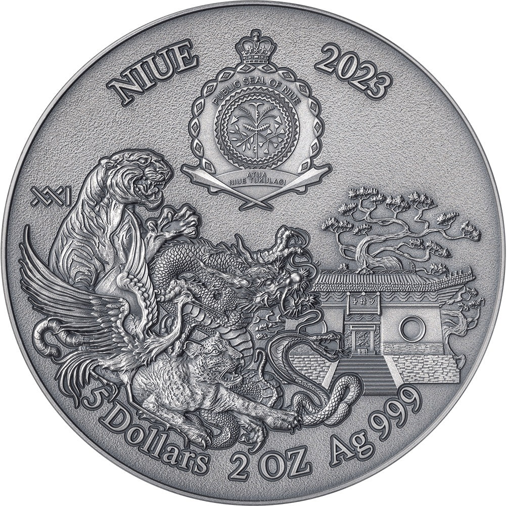 Niue 2023 $5 Shaolin Leopard Kung Fu Martial Art Styles Swarovski Crystal 2 Oz Antique Silver Coin