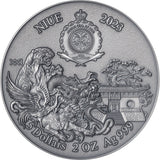 Niue 2023 $5 Shaolin Leopard Kung Fu Martial Art Styles Swarovski Crystal 2 Oz Antique Silver Coin