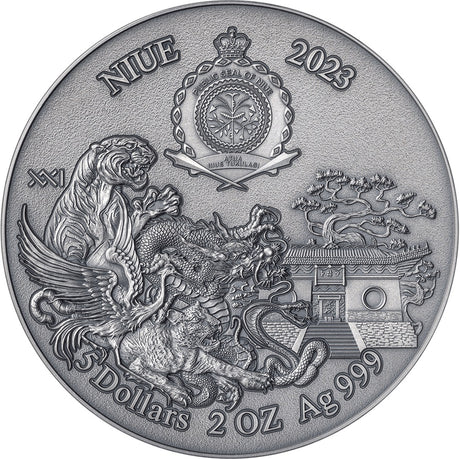 Niue 2023 $5 Shaolin Leopard Kung Fu Martial Art Styles Swarovski Crystal 2 Oz Antique Silver Coin