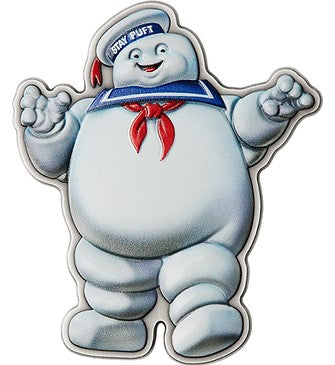 Niue 2024 $5 Ghostbusters™ Stay Puft Marshmallow Man Shaped 2oz .999 Silver Antiqued Coloured Coin