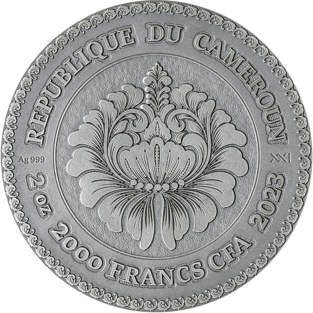 Cameroon 2023 2000 Francs CFA Twists of Destiny Series THE GOLDEN TOUCH 2 oz Antique Silver Coin