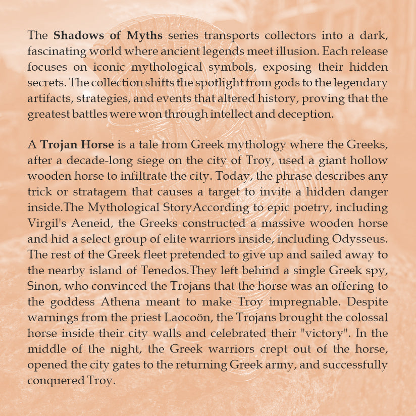 Cameroon 2026 2000 CFA Trojan Horse Shadows of Myths 2oz Antique Silver Certificate of Authenticity - Description