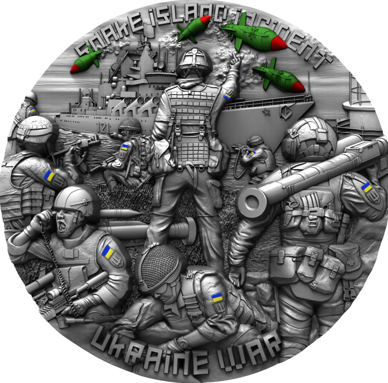 Cameroon 2023 2000 Francs SNAKE ISLAND INCIDENT Ukraine War 2 Oz Antique .999 Silver
