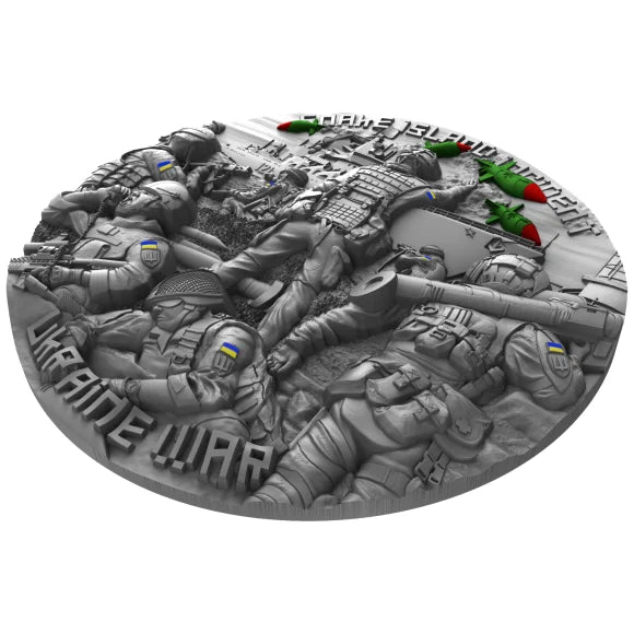 Cameroon 2023 2000 Francs SNAKE ISLAND INCIDENT Ukraine War 2 Oz Antique .999 Silver Coin Reverse