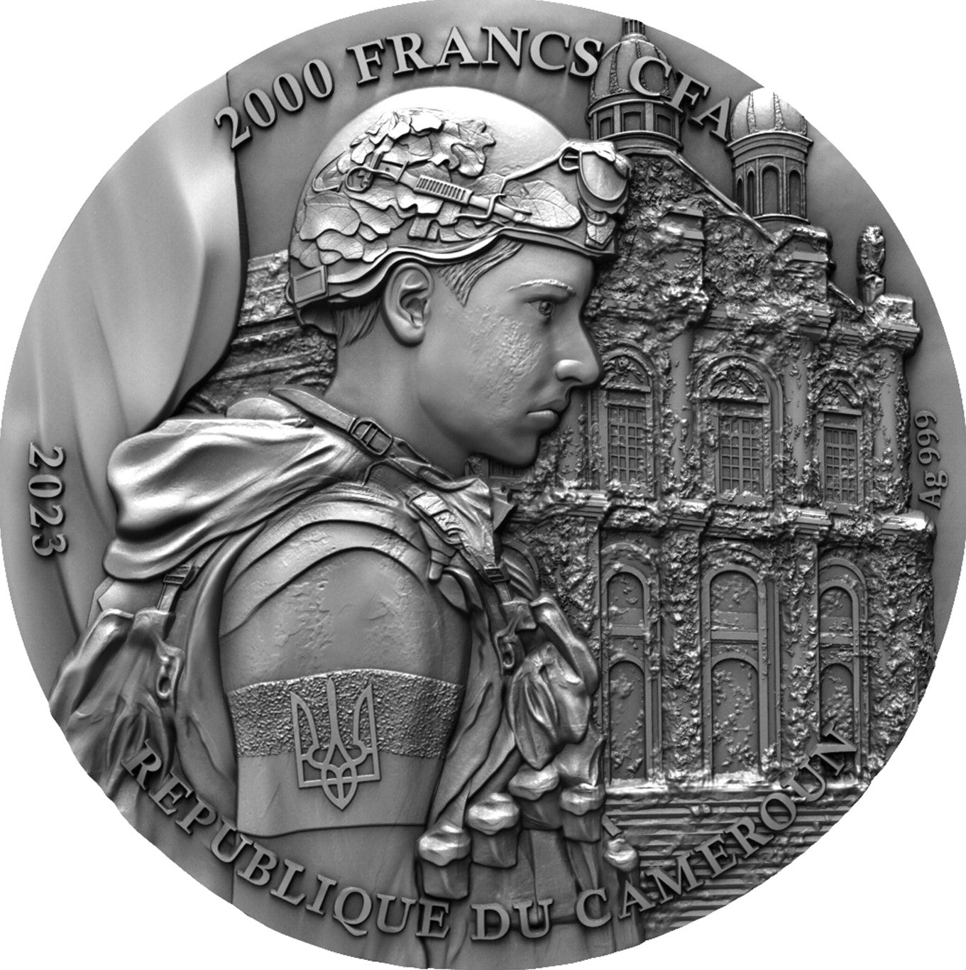 Cameroon 2023 2000 Francs SNAKE ISLAND INCIDENT Ukraine War 2 Oz Antique .999 Silver Coin Obverse