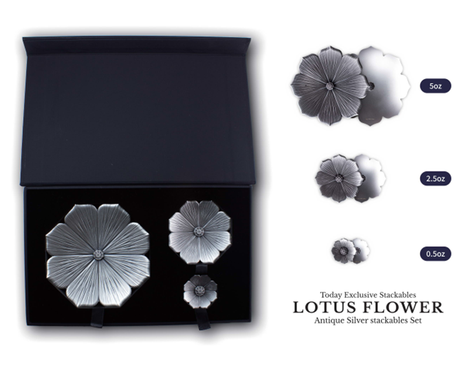 KOMSCO South Korea 2023 Lotus Flower 8oz Silver Antique  3-Piece Stacker