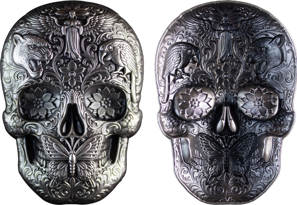 PRE-ORDER South Korea 2026 KOMSCO CALAVERA de PLATA Skull Silver Antiqued UHR Stacker Obverse and Reverse