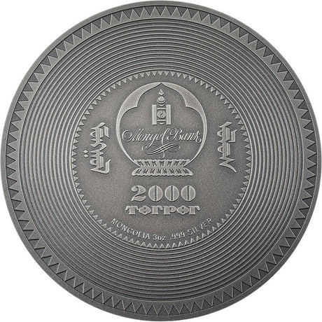 Mongolia 2022 2000 Togrog VAIROCHANA BUDDHA MANDALA Archeology Symbolism Ultra High Relief Antiqued 3 Oz Silver Coin