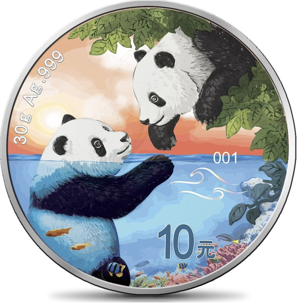 China 2023 10 Yuan WATER Panda Four Elements 30g .999 Silver Coin