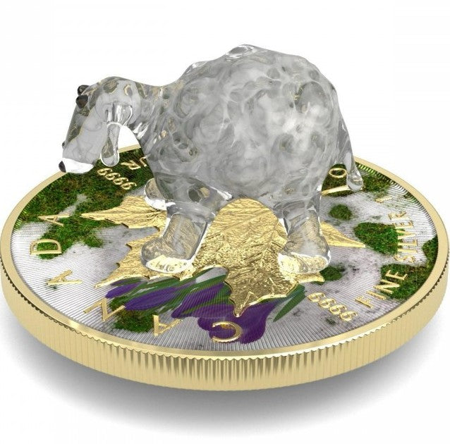 Canada 2022 $5 WHITE SHEEP Murano Glass Series Maple Leaf 1 oz .9999 Colourised Silver