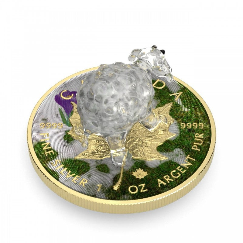 Canada 2022 $5 WHITE SHEEP Murano Glass Series Maple Leaf 1 oz .9999 Colourised Silver