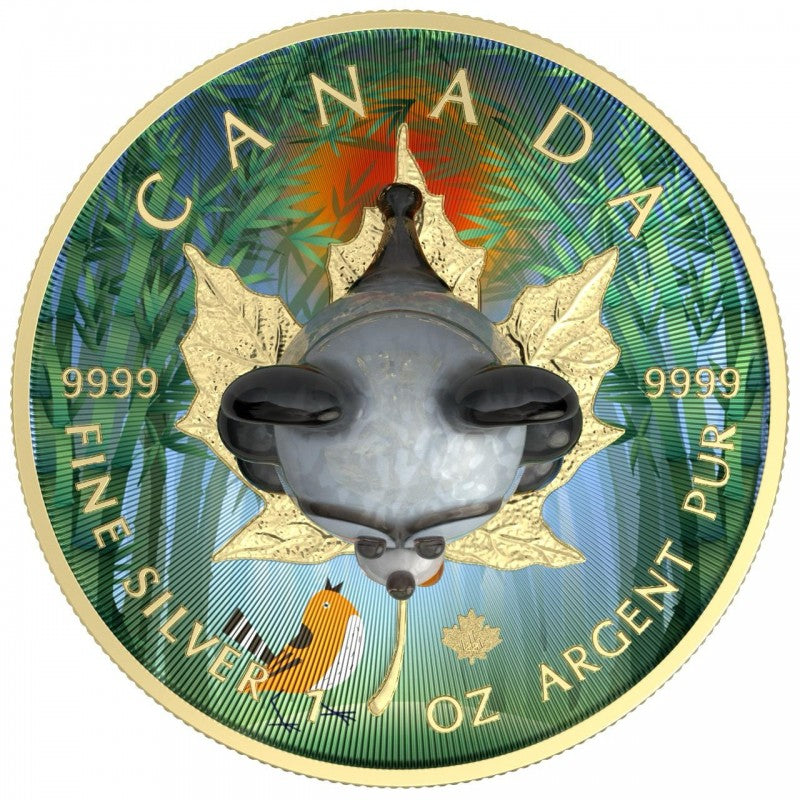 Canada 2022 $5 PANDA Murano Glass Series Maple Leaf 1 oz .9999 Colourised Silver