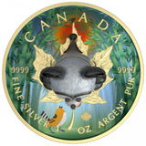 Canada 2022 $5 PANDA Murano Glass Series Maple Leaf 1 oz .9999 Colourised Silver