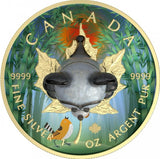 Canada 2022 $5 PANDA Murano Glass Series Maple Leaf 1 oz .9999 Colourised Silver