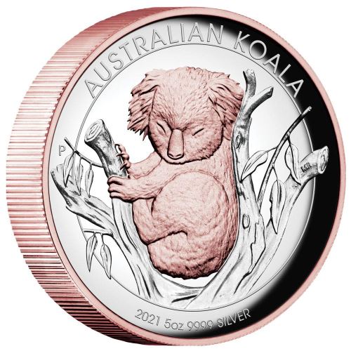 Australian Koala 2021 $8 5oz Silver Proof High Relief Gilded Coin
