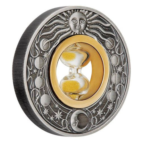 Tuvalu 2021 $2 Hourglass 2oz  Silver Antiqued Coin