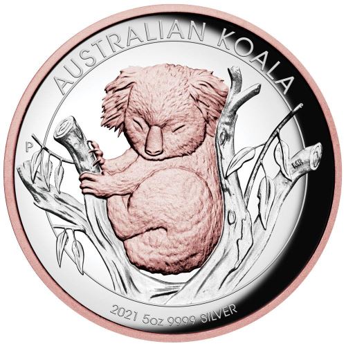 Australian Koala 2021 $8 5oz Silver Proof High Relief Gilded Coin