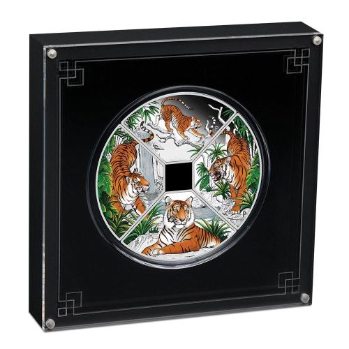 Tuvalu 2022 $1 Year of the Tiger Coloured Quadrant 4 x 1oz Silver Proof Four-Coin Set Perth Mint