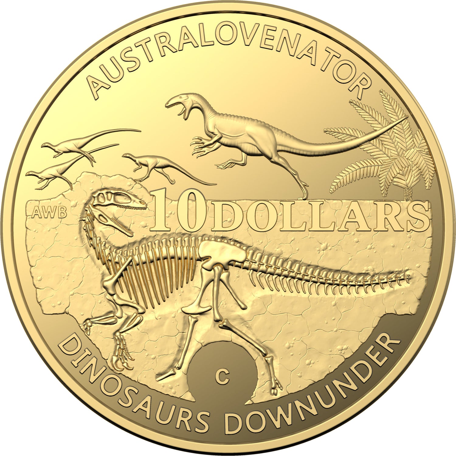 Australia Dinos Down Under 2022 $10 Australian Dinosaurs C Mintmark 1/10oz Gold Proof Coin Reverse