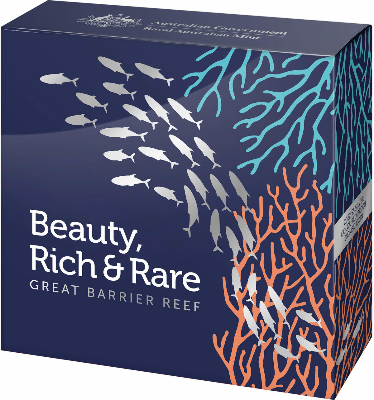 Australia 2022 $5 Beauty Rich & Rare Great Barrier Reef  Silver Coloured Proof Domed Coin