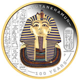 Tuvalu $2 2022 Tutankhamun 100 Year Anniversary Coloured Gold-Gilded 2oz Silver Proof Coin Perth Mint