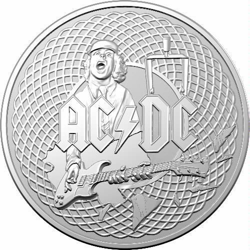Australia 2023 $1 AC/DC Frosted  Silver Uncirculated Coin