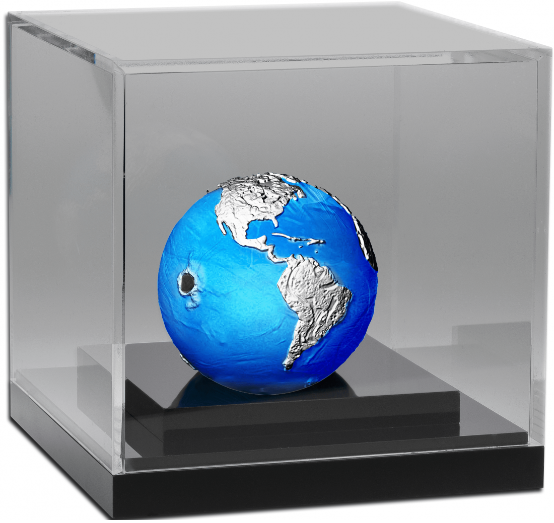Barbados 2022 $5 Endangered Blue Earth with Meteorite from Space Silver 3oz Antiqued Silver Sphere Coin