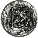 Republique du Tchad 2021 10000 Francs Binding of Fenrir 2 Oz Antiqed Silver 11.5 oz Copper Coin