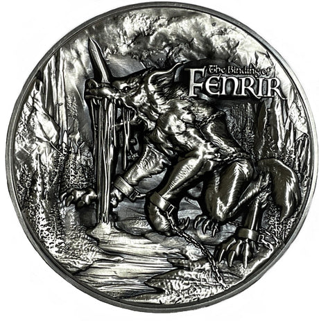 Republique du Tchad 2021 10000 Francs Binding of Fenrir 2 Oz Antiqed Silver 11.5 oz Copper Coin
