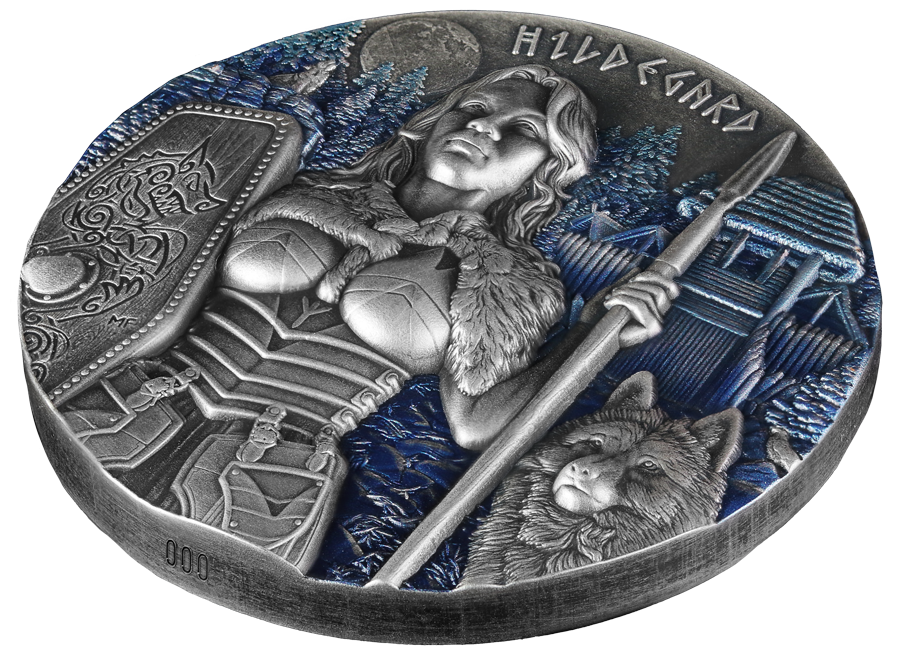 Germania Mint 2022 10 Mark Hildegard Valkyries 2 oz Pure Silver Antique Finish UHR Coin