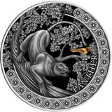 Ghana 2022 10 Cedis Panther Hunting in the Wild Selectively Gilded 2 oz .999 Antique Silver Coin Reverse