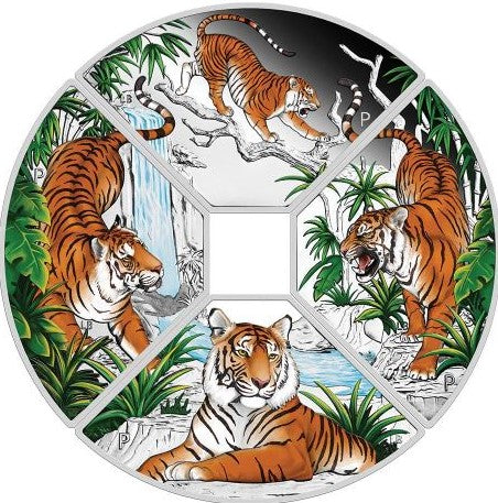 Tuvalu 2022 $1 Year of the Tiger Coloured Quadrant 4 x 1oz Silver Proof Four-Coin Set Perth Mint