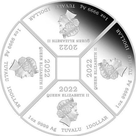 Tuvalu 2022 $1 Year of the Tiger Coloured Quadrant 4 x 1oz Silver Proof Four-Coin Set Perth Mint