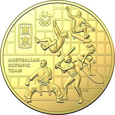 Australia 2020 50 Cent Uncirculated Australian Olympic Team Gold Plated Carded