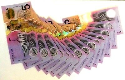 Australia 2016 $5 Uncirculated Matching Serial Numbers"160802103" 14 Notes Banknotes