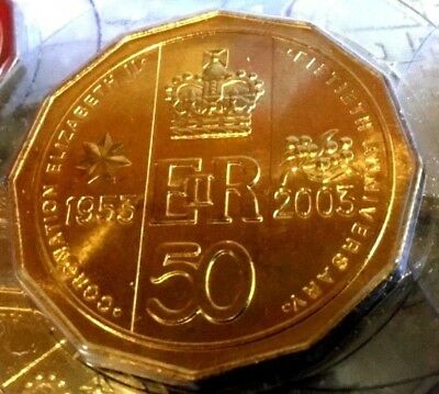 Australia 2003 50 Cent Bronze Uncirculated Golden Jubilee Coronation Stamp and Coin Cover PNC