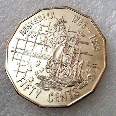 Australia 1988 50 Cent Uncirculated Tall Ships Bicentenary